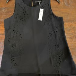 WHBM SL Etta Black Embroidered Shell, Sz S, NWT