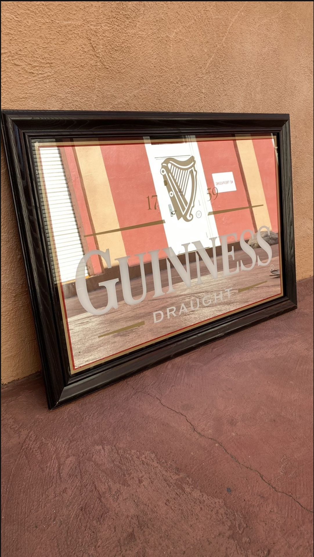 Guinness Draught Wooden Frame Bar Sign Mirrored