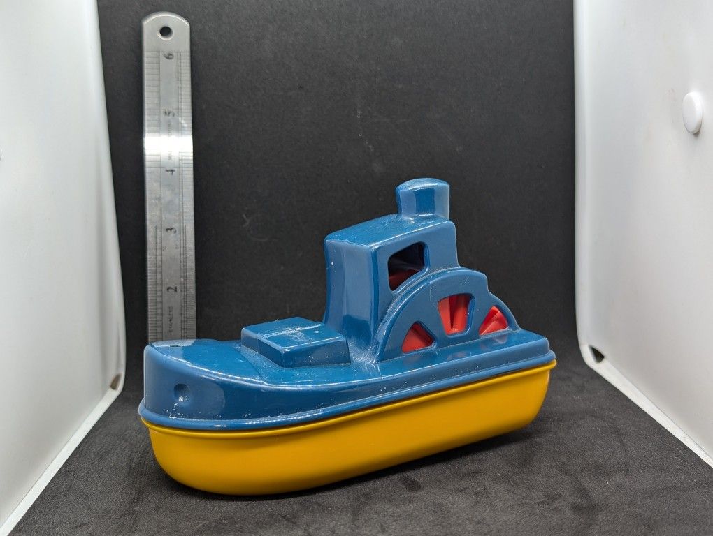 Vintage Kiddicraft Tug Boat Yellow, Blue , Red