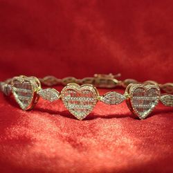 10k Yellow Gold Diamond Marquise & Heart Bracelet 2.05 ctw