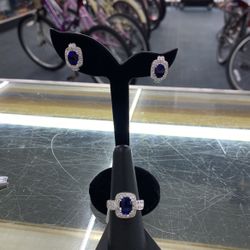 14k White Gold Ring And Earring Set