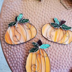 Three Pumpkin Stainglass Suncatchers