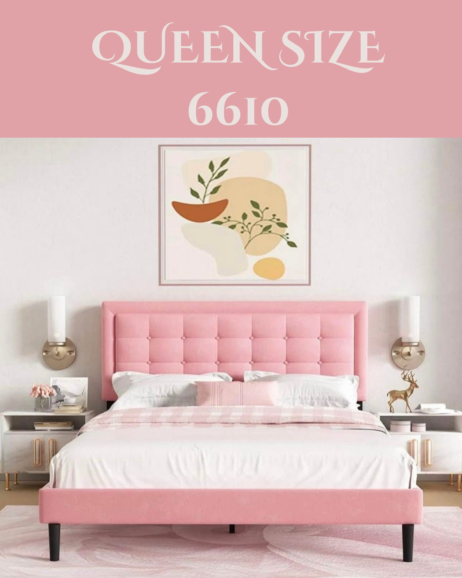 Queen Size Bed Frame with Button Tufted Headboard