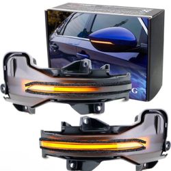 Smoked Lens Amber Full LED Strip Sequential Side View Mirror Turn Signal Blinker Light Assembly