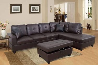 BRAND NEW 3 PIECES SECTIONAL COUCH WITH STORAGE OTTOMAN 