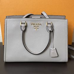 Prada Satchel  Argilla (grey)  13 Inch