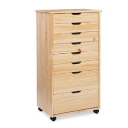 Linon Home Decor Mcleod Rolling Cart Natural 8-Drawer 40.5 in. H Storage Cabinet with Wheels
