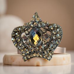 Elegant  Crown Brooch with Crystal Accents