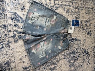 Floral Distressed Denim Shorts with Tags