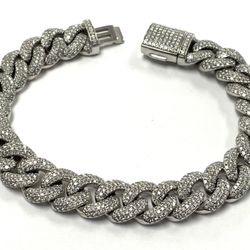 14K White Gold Diamond Cuban Link Bracelet