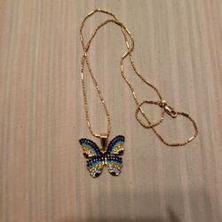 Blue And White Stone Butterfly Necklace 