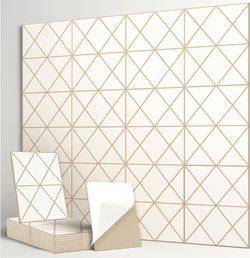 12-Pack Acoustic Panels, 16"x12"x0.4" Large Acoustic Wall Panels, Self-Adhesive Sound Absorbing Panels for Recording Studios & Offices, White+Camel De