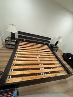 Bed Frame with side cabinets with lamps