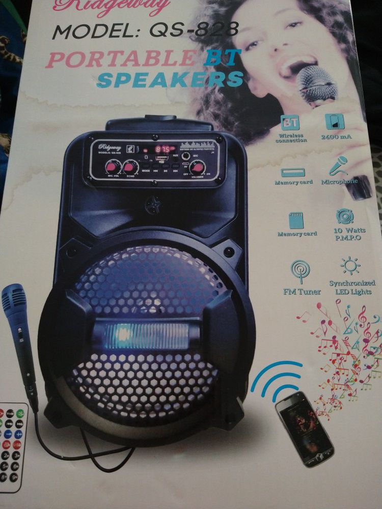 Bluetooth speaker with mic remote radio guitar plug ligths