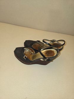 PRADA Wedge Espadrilles Logo Print Women's Shoes 37/ US 6.5