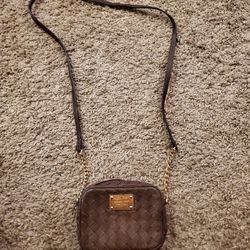 Michael Kors Brown Woven Leather Crossbody Purse
