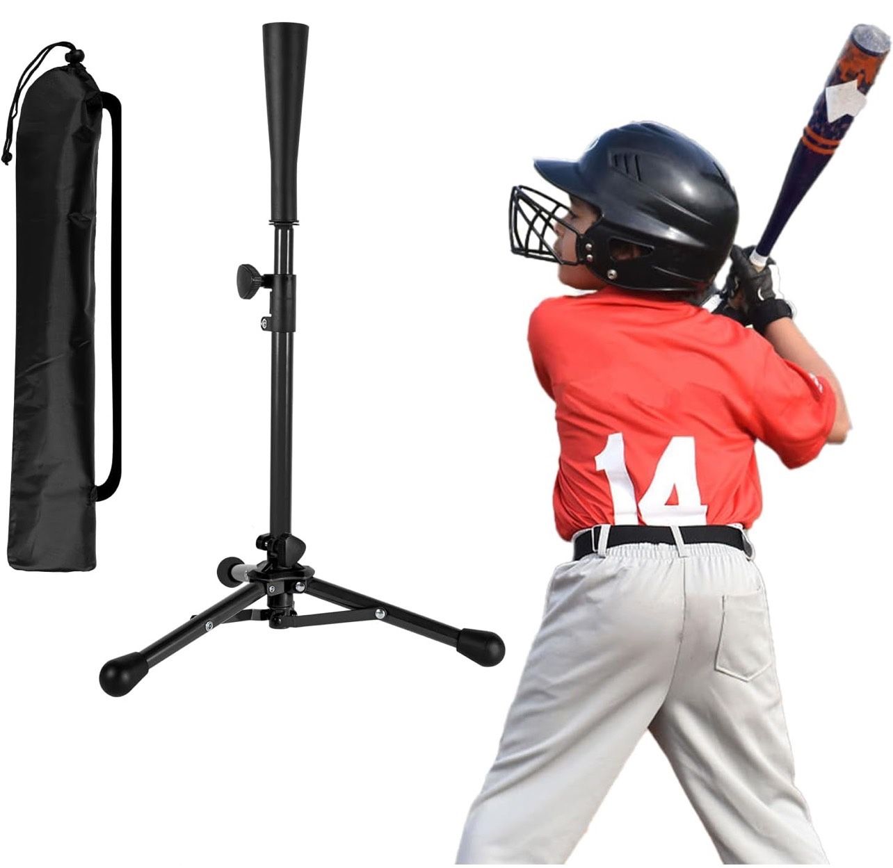 Kids Baseball Tee, 20.87 to 31.29 Inches Batting Tees for Baseball with Carry Bag, Portable Stable Baseball Tees for Hitting, Tripod Tanner Tee for Ba