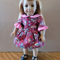 Handmade 18" Doll Dress - Pink Red