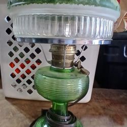 Hand painted farm scene aladdin Green lamp