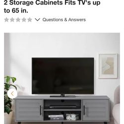 New open box. 59 in. Grey Wood TV Stand with 2 Storage Cabinets Fits TV's up to 65 in.