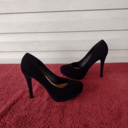 Black suede high heels size 9