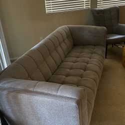 Modern Tufted Sofa – Gray Fabric – 82”