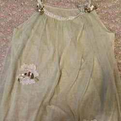Vintage Nightgown Light Green 2-Layer Nylon & Chiffon M