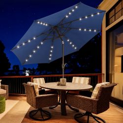 Brand New 10FT Solar LED Patio Umbrella – 32 Lights – Navy Blue