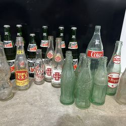 Lot Of Vintage Soda Bottle-Dr. Pepper, Coca Cola, Triple X, Mountain Dew