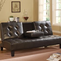 NEW Espresso Faux Leather Futon Sofa Bed💥FINANCING AVAILABLE 👍 NO CREDIT NEEDED ⚡0 DOWN PAYMENT 