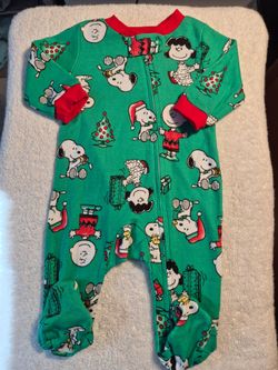 NEW! Baby Boy, Peanuts, Christmas, Baby, Footed Pajama Sleeper, 0-3  Mo