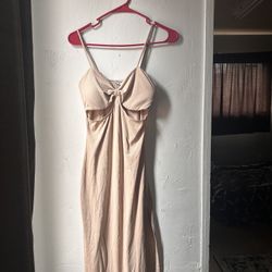 Long Cream Dress With Slit On Side 