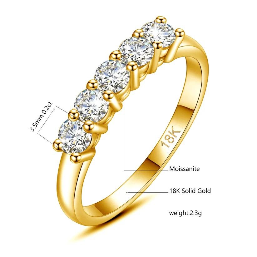 With Certificate Original Solid 18k Gold Moissanite Ring For Women 5 Stone Au 750 Luxury Wedding Jewelry With Stamp Gift Female