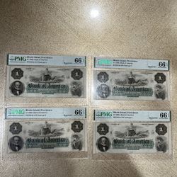 4x $1 1860s Rhode Island Bank Of America PMG MS66 Highest Graded 