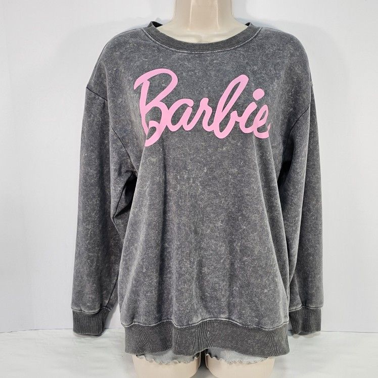 Barbie Logo Washed Gray Crewneck Sweatshirt, Size M, 2023 Mattel