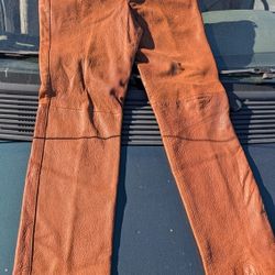 Real Vintage Leather Pants Brown Genuine Hide Size 34x34 Men's Retro Rockstar '80s.