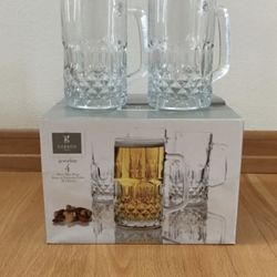 4 clear cut glass mugs - NEW