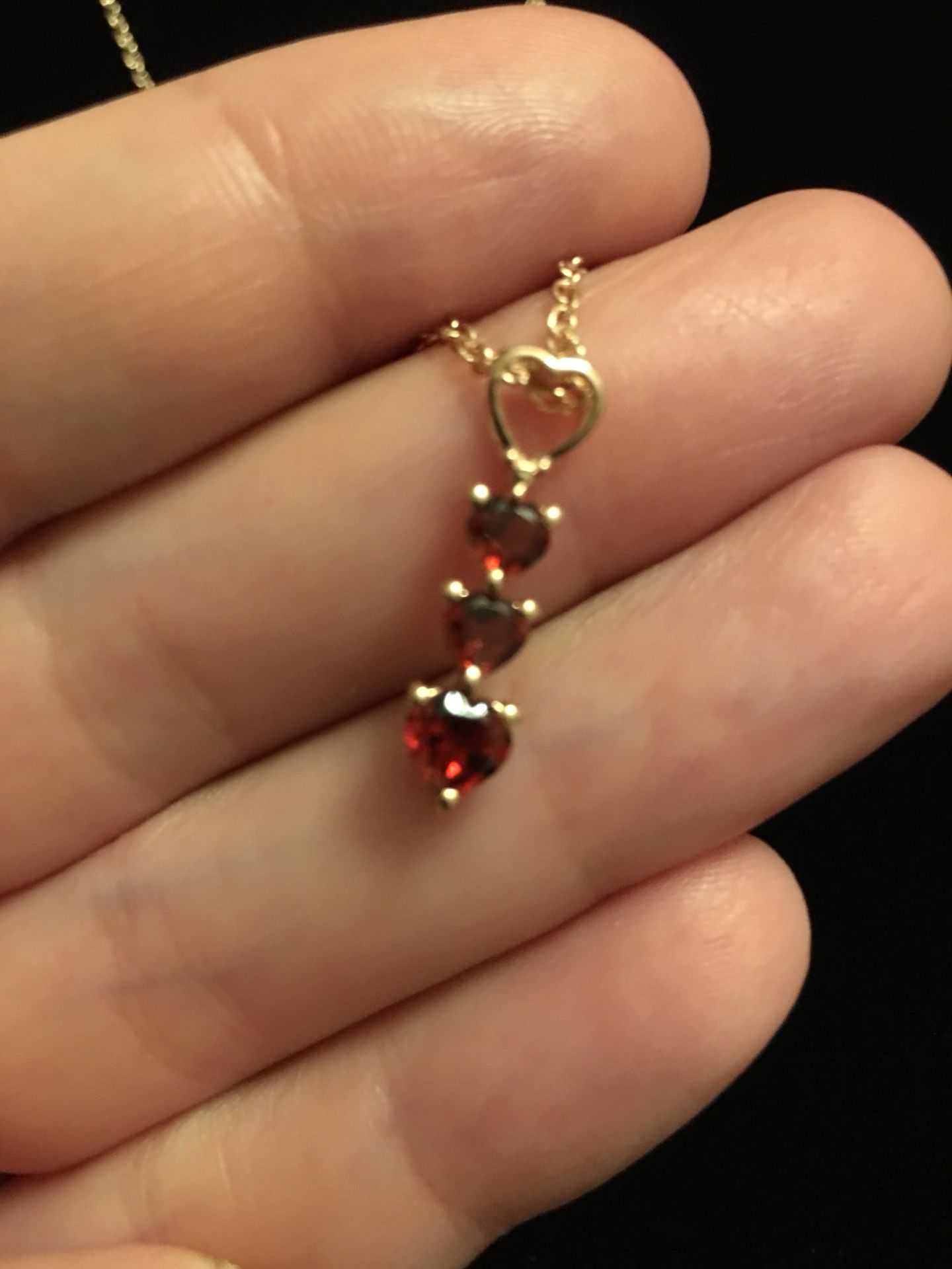 Garnet heart necklace 14K RG over silver