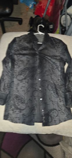 Black Gray Patterned Button-Up Dress Shirt