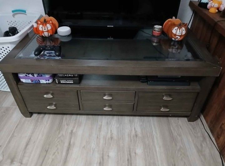 Entertainment Center Coffee Table With Glass Top And Drawers