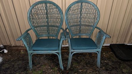Blue/Green Painted Wicker Chairs
