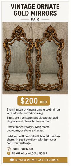 Vintage Ornate Gold Mirror Set