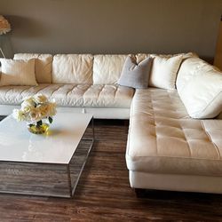 Natuzzi Off-white Leather L-shaped Couch 