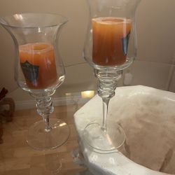 Two Beautiful Glass Candle Holders 