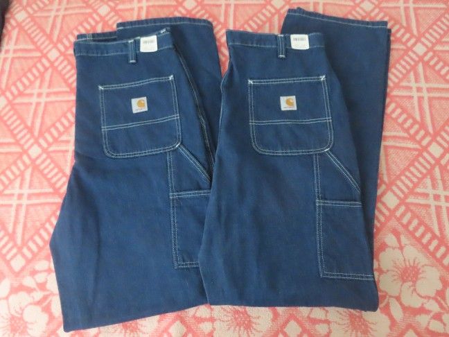 CARHARTT MENS CARPENTER BLUE JEANS DUNGAREE FIT NWT 34x36 #382 83 (36x36) Lot X2