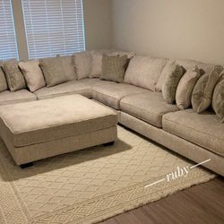 L Shape Rawcliffe Parchment Modular Large Comfy Deep Seating Sectional Couch With Chaise| Brand New Ashley Living Room Furniture @ Fastest Delivery 🚚