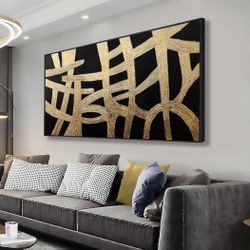 Abstract Wall Art Black And Gold Lines