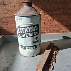 Vintage National Bohemian "Natty Boh" Hanging Barrel Sign w/ Iron Base