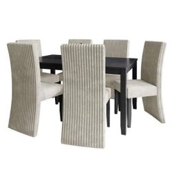 CraftPorch Corduroy Minimalist 7 Piece Dining Set cream color