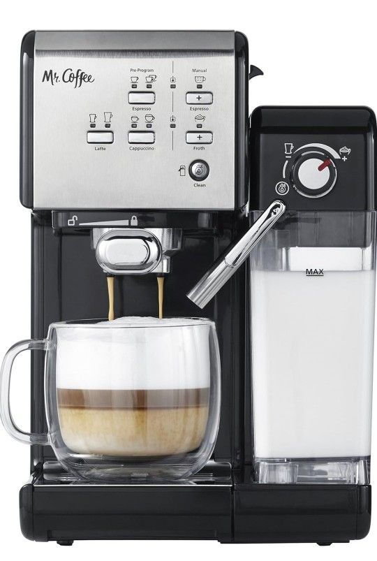 Mr. Coffee Programmable Espresso & Cappuccino Machine with Automatic Milk Frother & 19-Bar Pump, Stainless Steel
• Advanced Functionality: User-friend